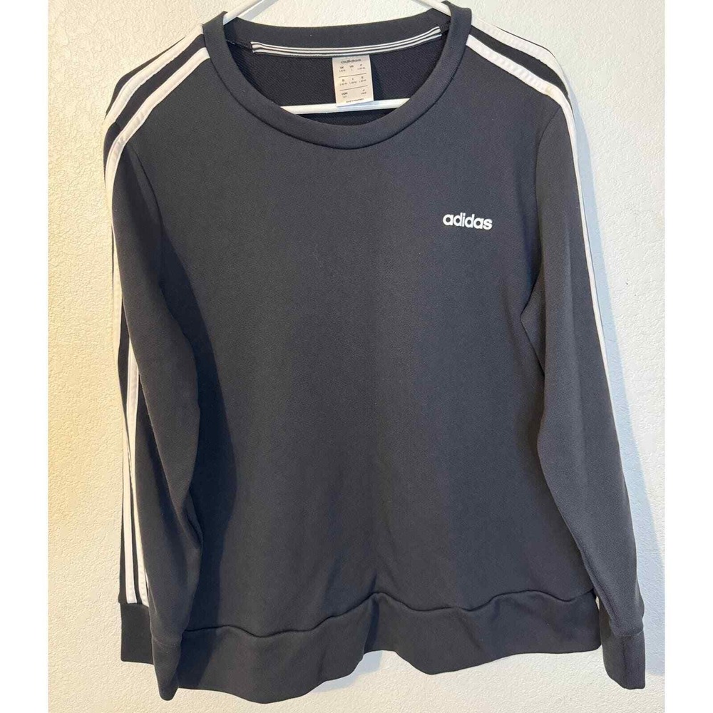 Adidas Women's Sweatshirt‎ Crewneck Long Sleeve Gray Three Stripe Athletic